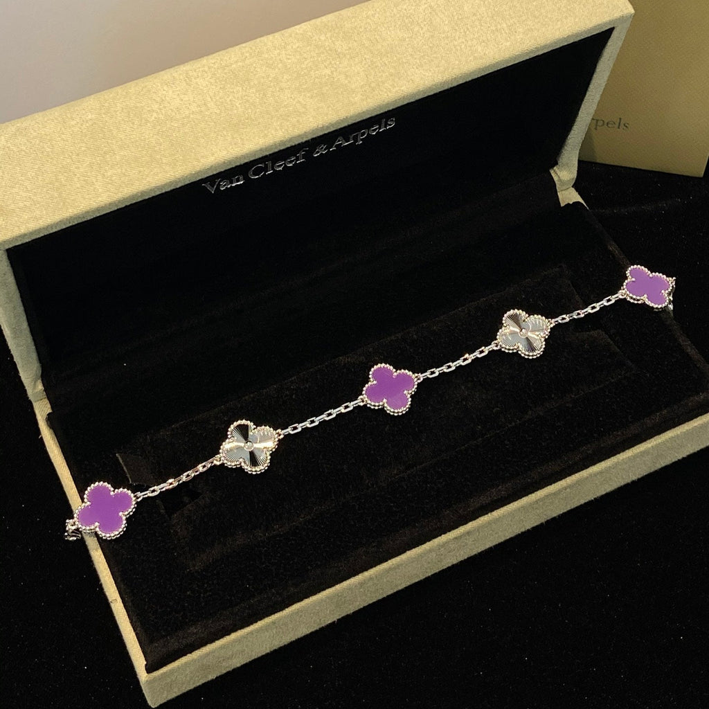 [Clover Jewelry]CLOVER 5 MOTIFS LILA VIOLET BRACELET SILBER