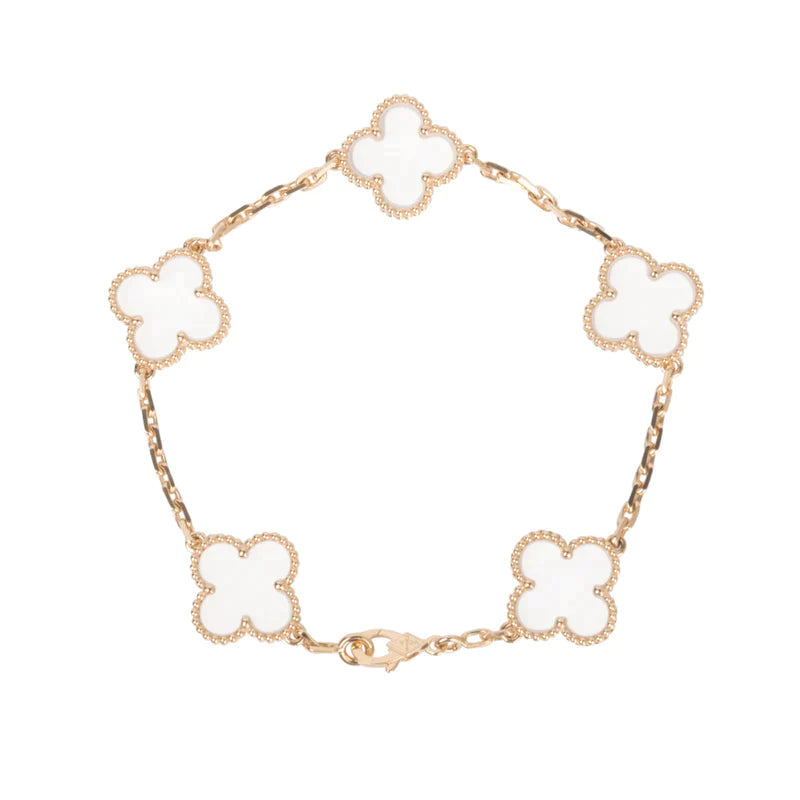 [Clover Jewelry]CLOVER 5 MOTIF ROCK CRYSTAL PINK GOLD BRACELET