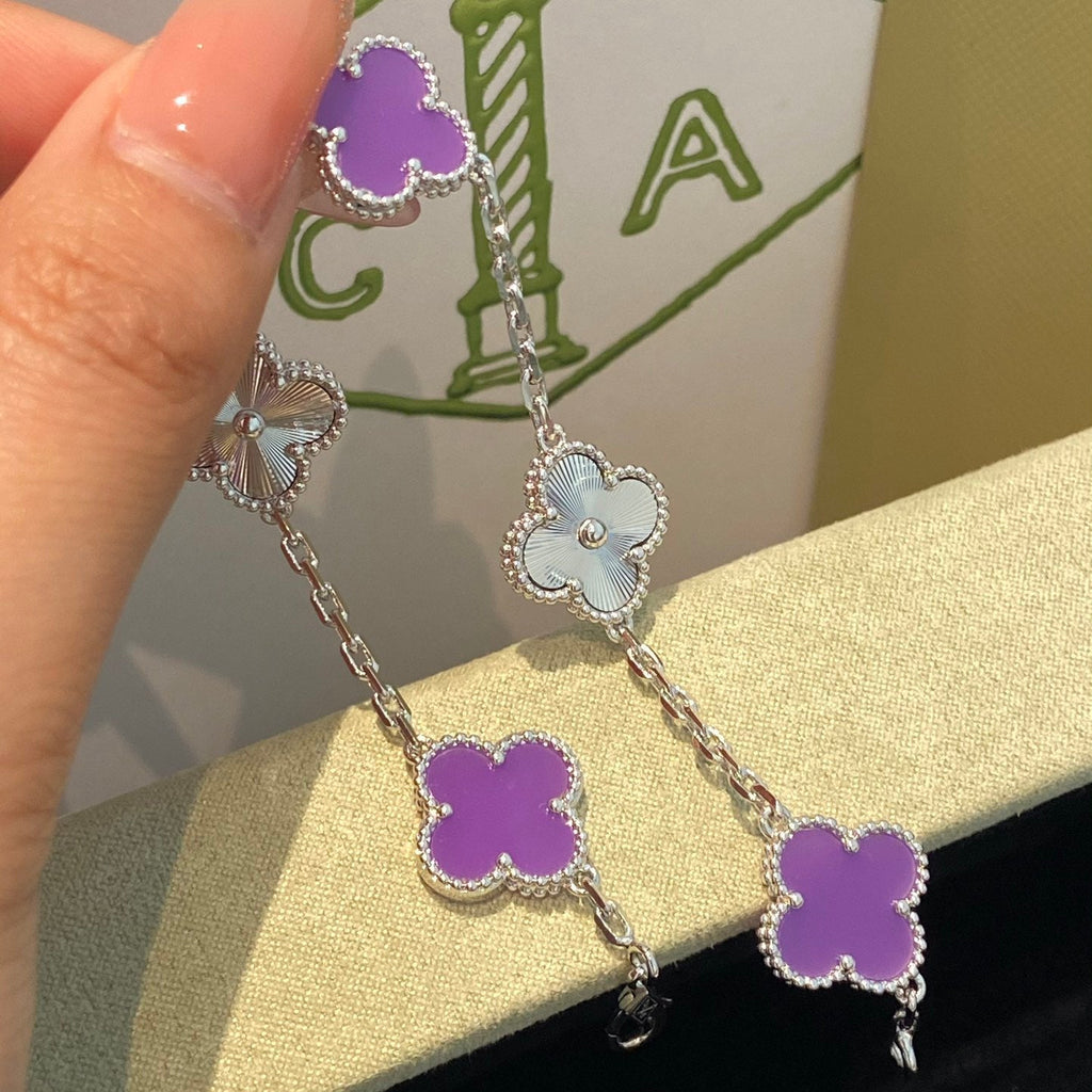 [Clover Jewelry]CLOVER 5 MOTIFS LILA VIOLET BRACELET SILBER