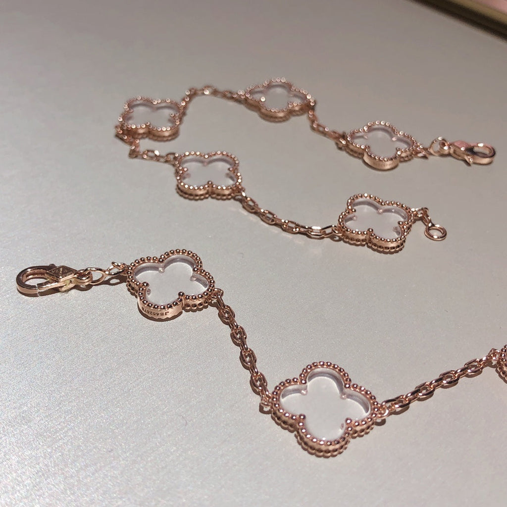 [Clover Jewelry]CLOVER 5 MOTIF ROCK CRYSTAL PINK GOLD BRACELET