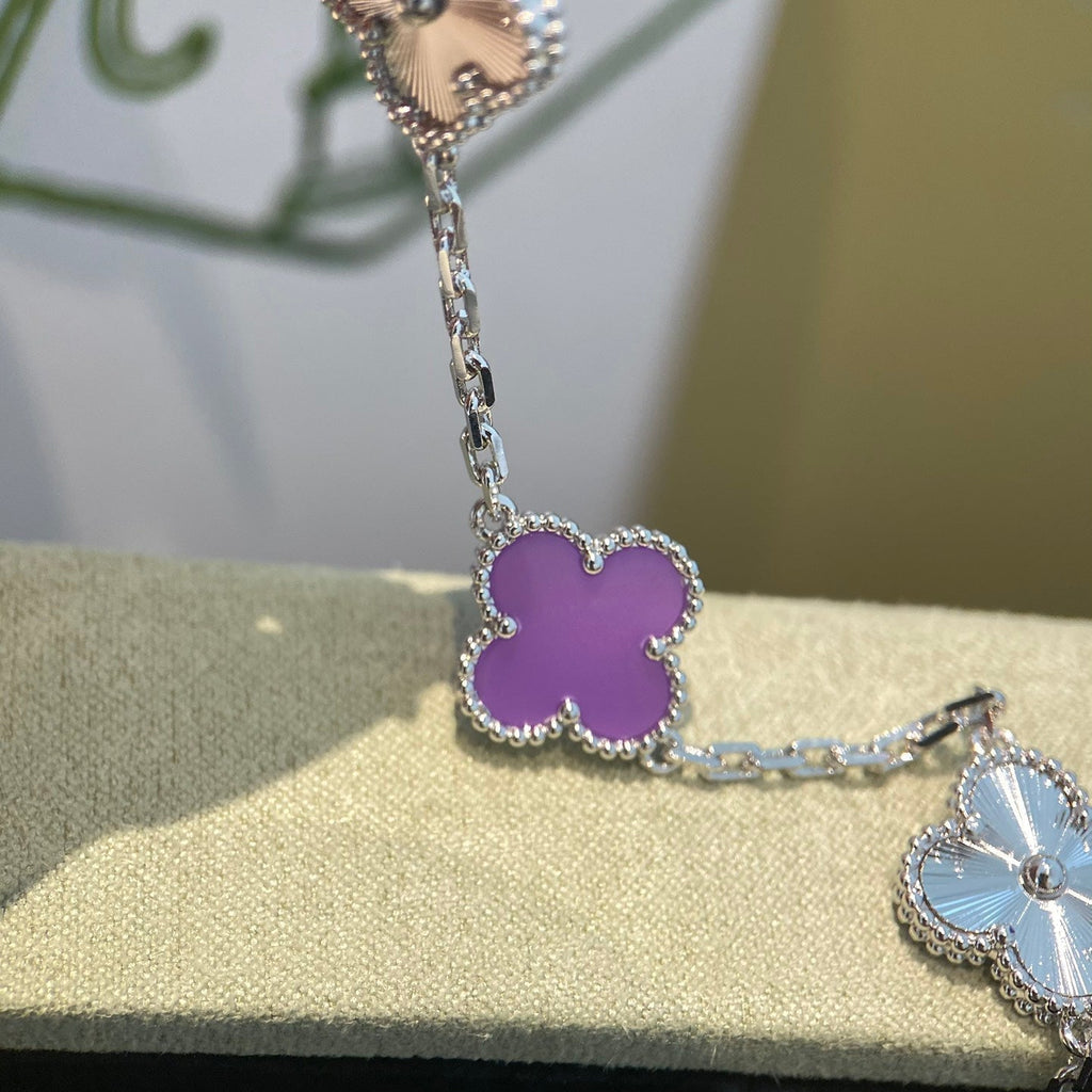 [Clover Jewelry]CLOVER 5 MOTIFS LILA VIOLET BRACELET SILBER