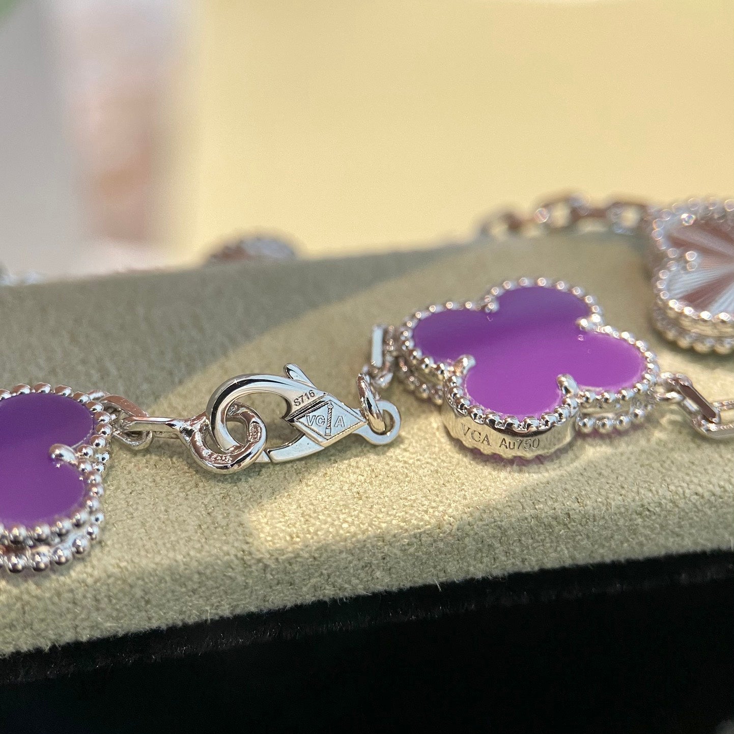 [Clover Jewelry]CLOVER 5 MOTIFS LILA VIOLET BRACELET SILBER