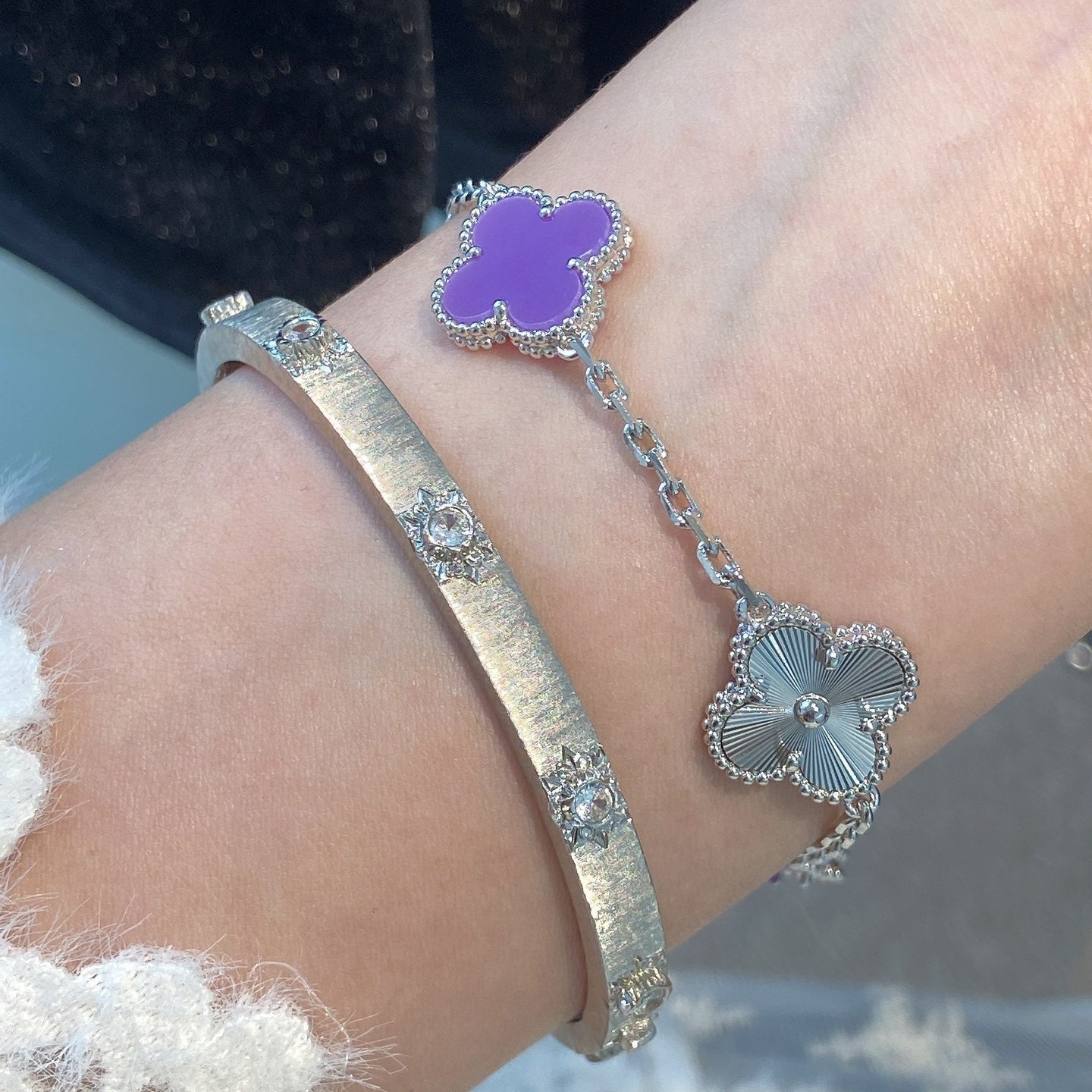 [Clover Jewelry]CLOVER 5 MOTIFS LILA VIOLET BRACELET SILBER