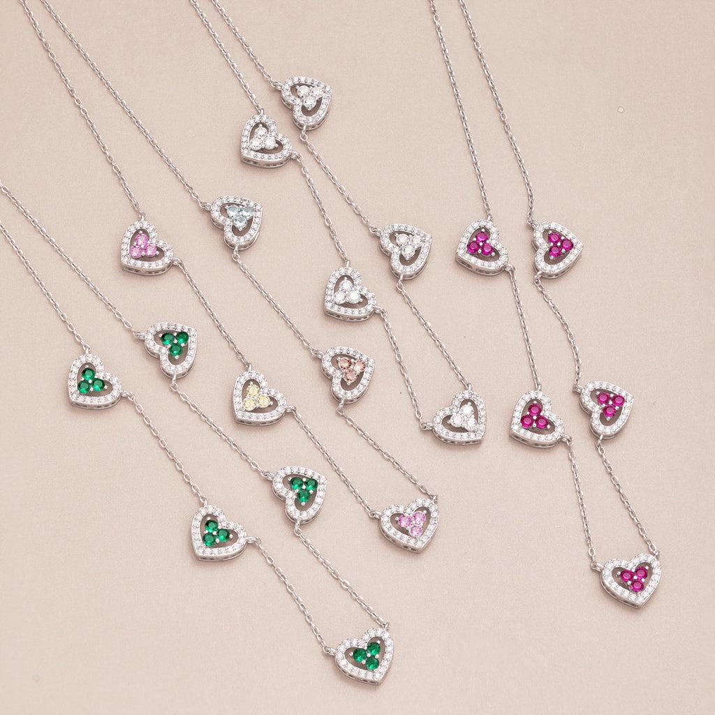 [Klee Schmuck]Glitzernde Fünf-Herz-Halskette