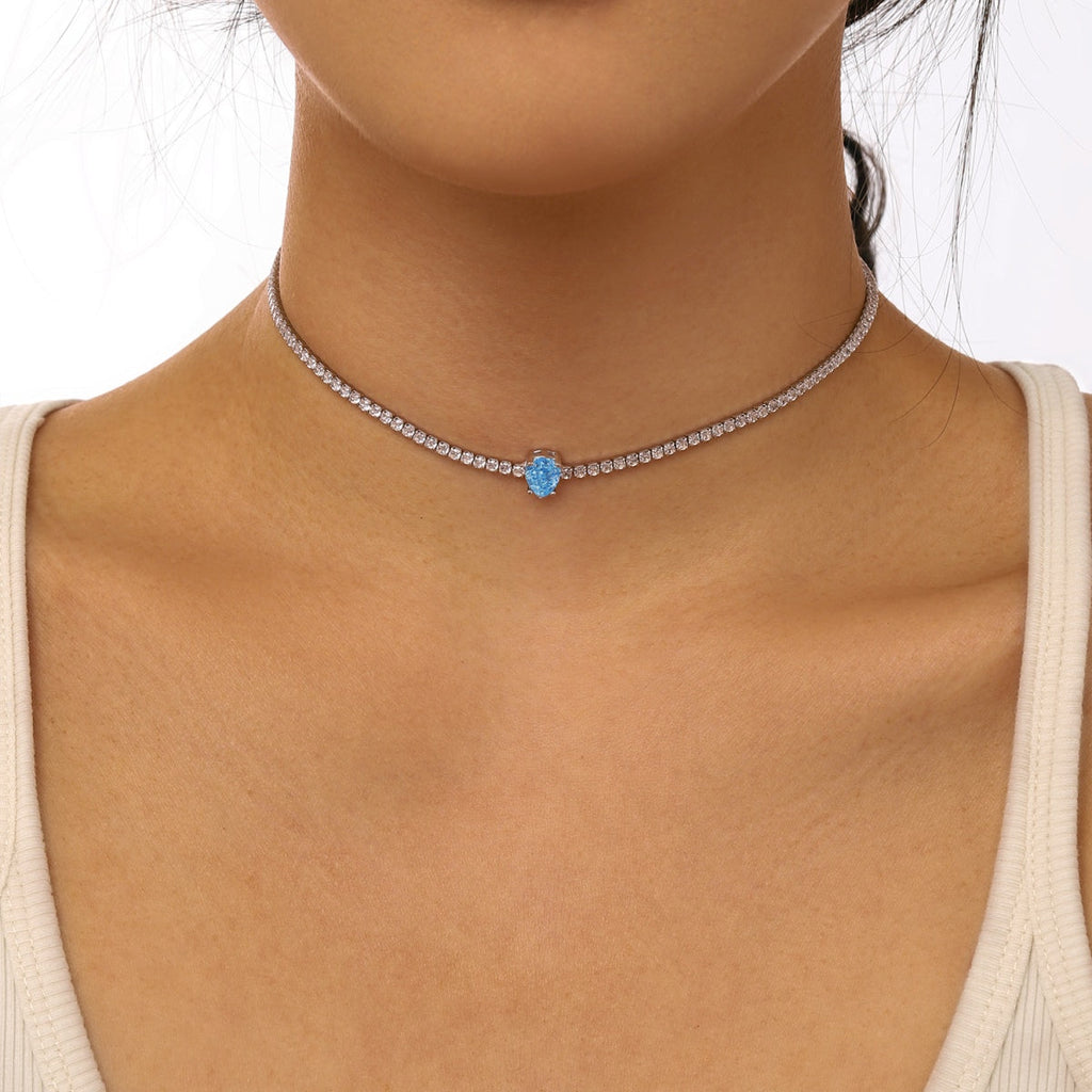 [Clover Jewelry] Einzigartige Tennis-Halskette mit 1.0 Karat tropfenförmigem Schliff