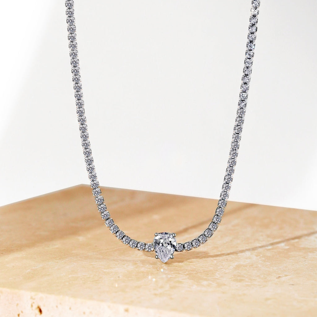 [Clover Jewelry] Einzigartige Tennis-Halskette mit 1.0 Karat tropfenförmigem Schliff