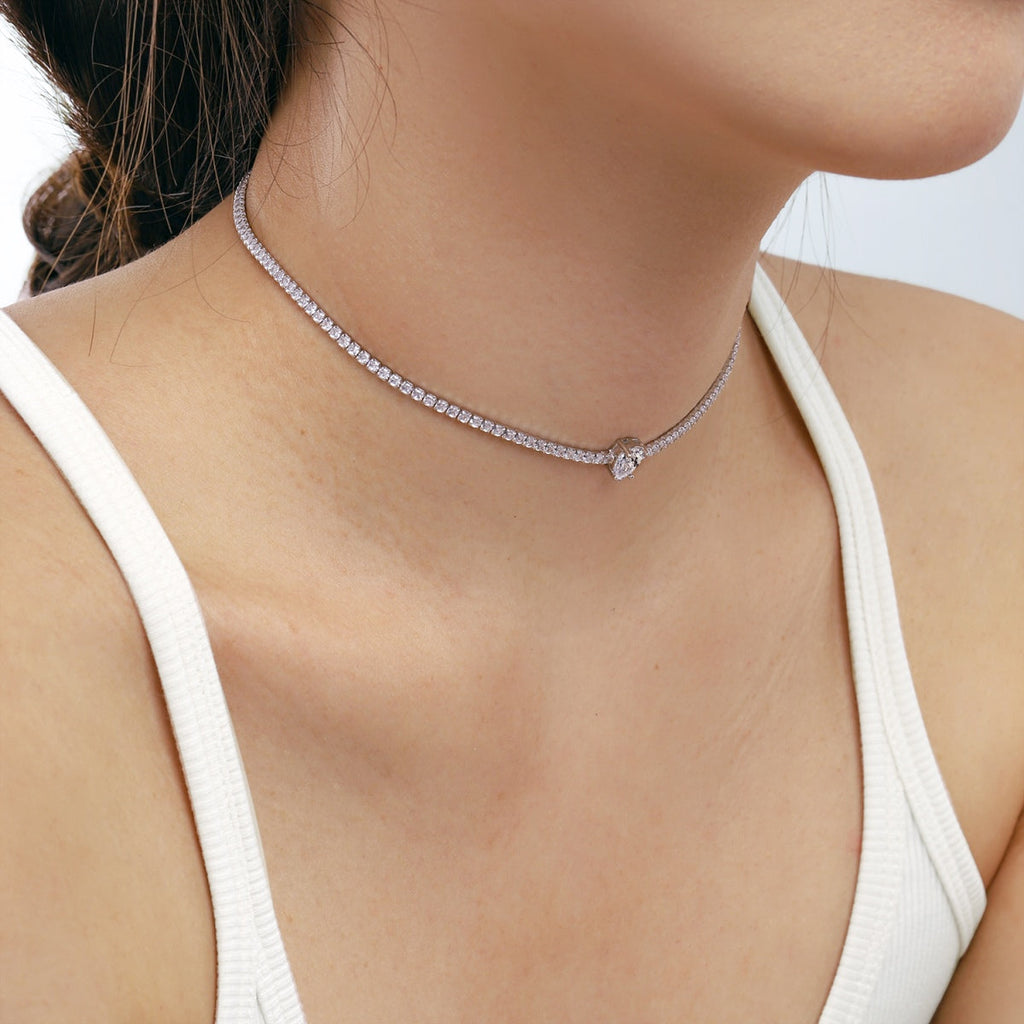 [Clover Jewelry] Einzigartige Tennis-Halskette mit 1.0 Karat tropfenförmigem Schliff