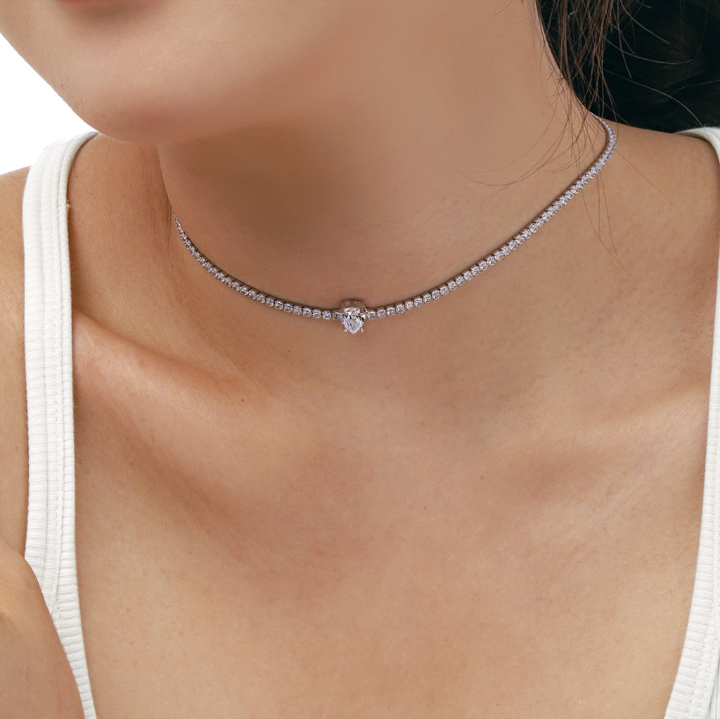 [Clover Jewelry] Einzigartige Tennis-Halskette mit 1.0 Karat tropfenförmigem Schliff