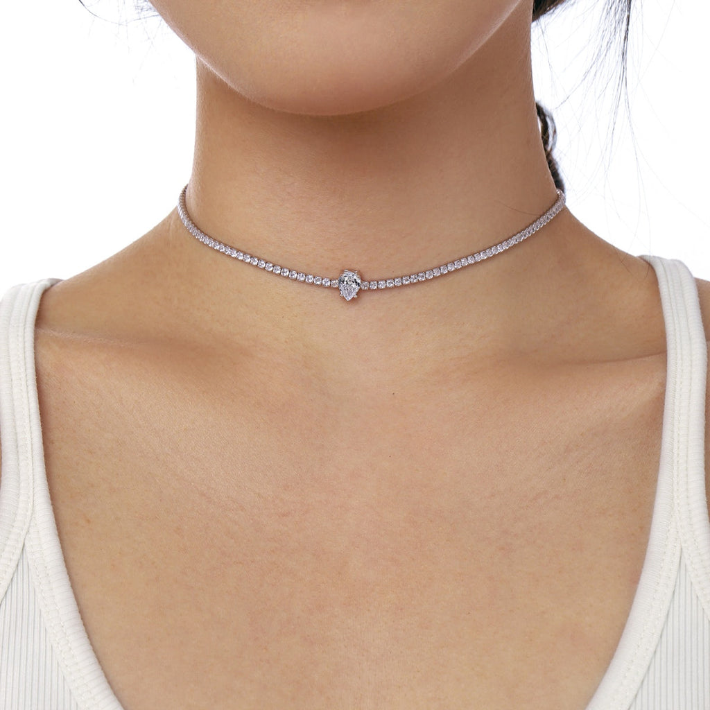 [Clover Jewelry] Einzigartige Tennis-Halskette mit 1.0 Karat tropfenförmigem Schliff