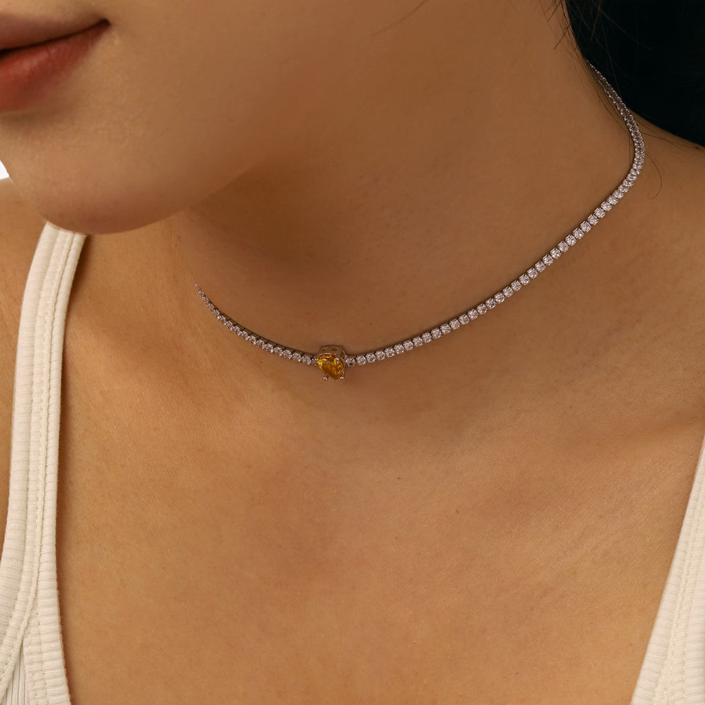 [Clover Jewelry] Einzigartige Tennis-Halskette mit 1.0 Karat tropfenförmigem Schliff