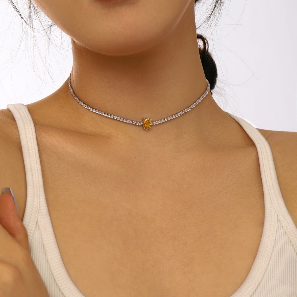 [Clover Jewelry] Einzigartige Tennis-Halskette mit 1.0 Karat tropfenförmigem Schliff