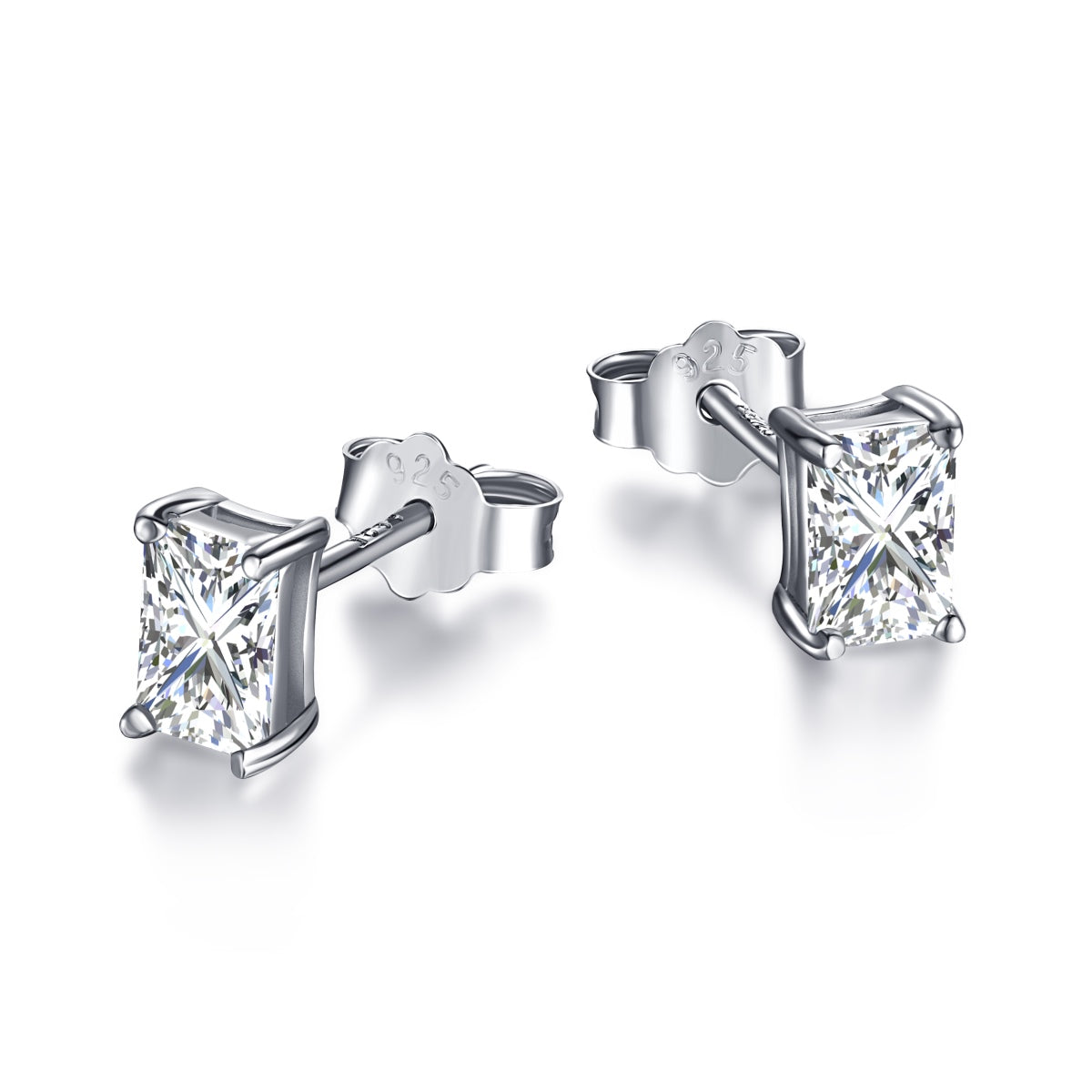 [Clover Schmuck] Elegante, glänzende, rechteckige Ohrstecker mit zentralem Stein