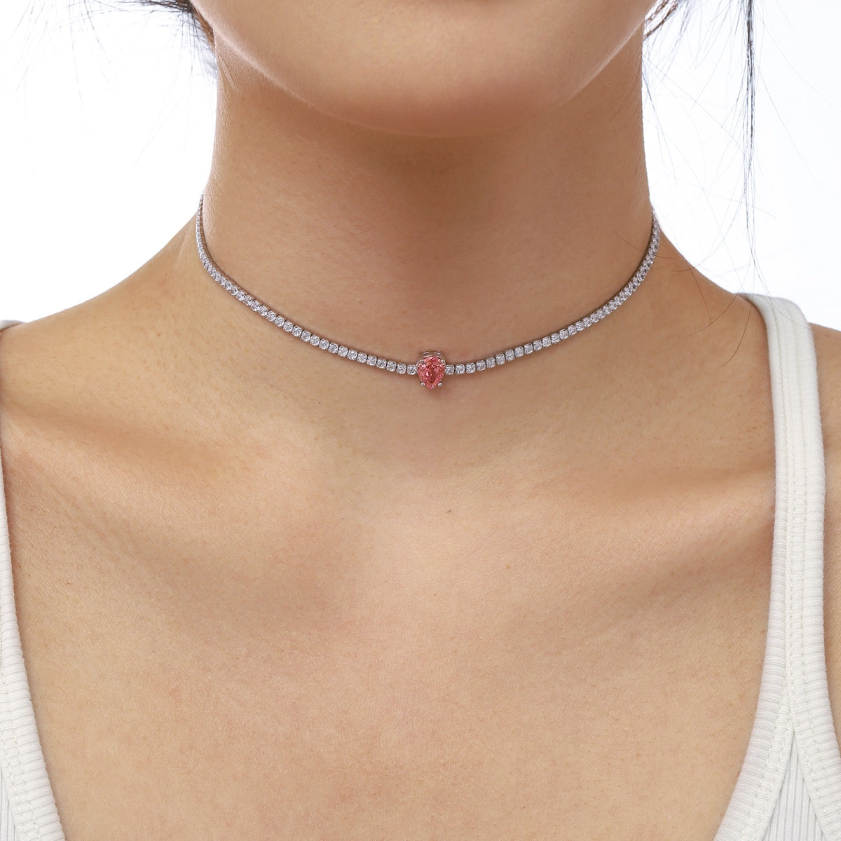 [Clover Jewelry] Einzigartige Tennis-Halskette mit 1.0 Karat tropfenförmigem Schliff