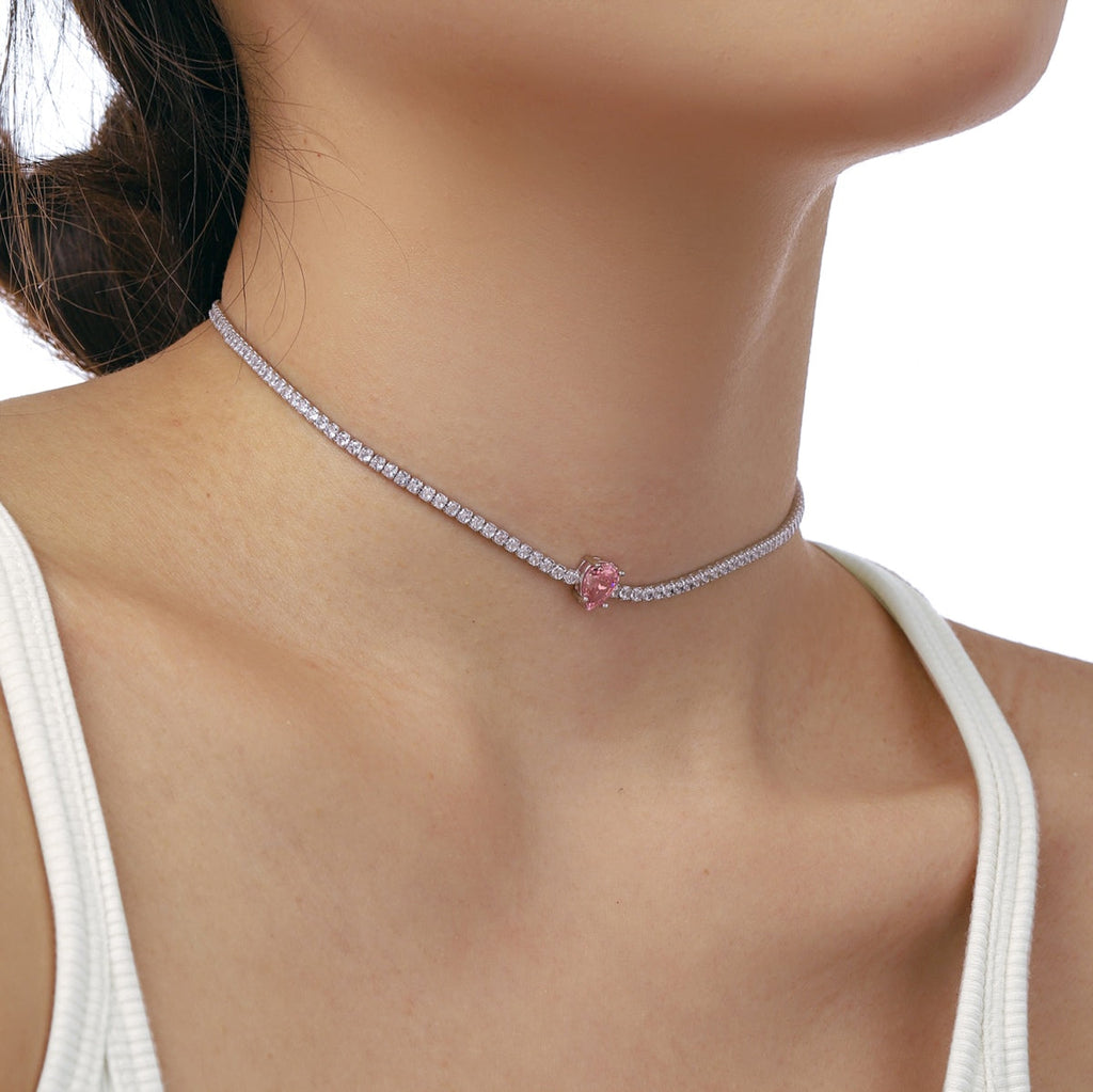 [Clover Jewelry] Einzigartige Tennis-Halskette mit 1.0 Karat tropfenförmigem Schliff