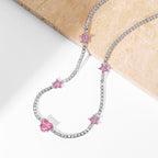 [Clover Jewelry]Funkelnde rosa Herzblumenkette