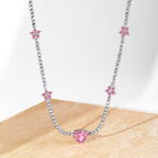 [Clover Jewelry]Funkelnde rosa Herzblumenkette