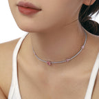 [Clover Jewelry]Funkelnde rosa Herzblumenkette