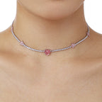 [Clover Jewelry]Funkelnde rosa Herzblumenkette