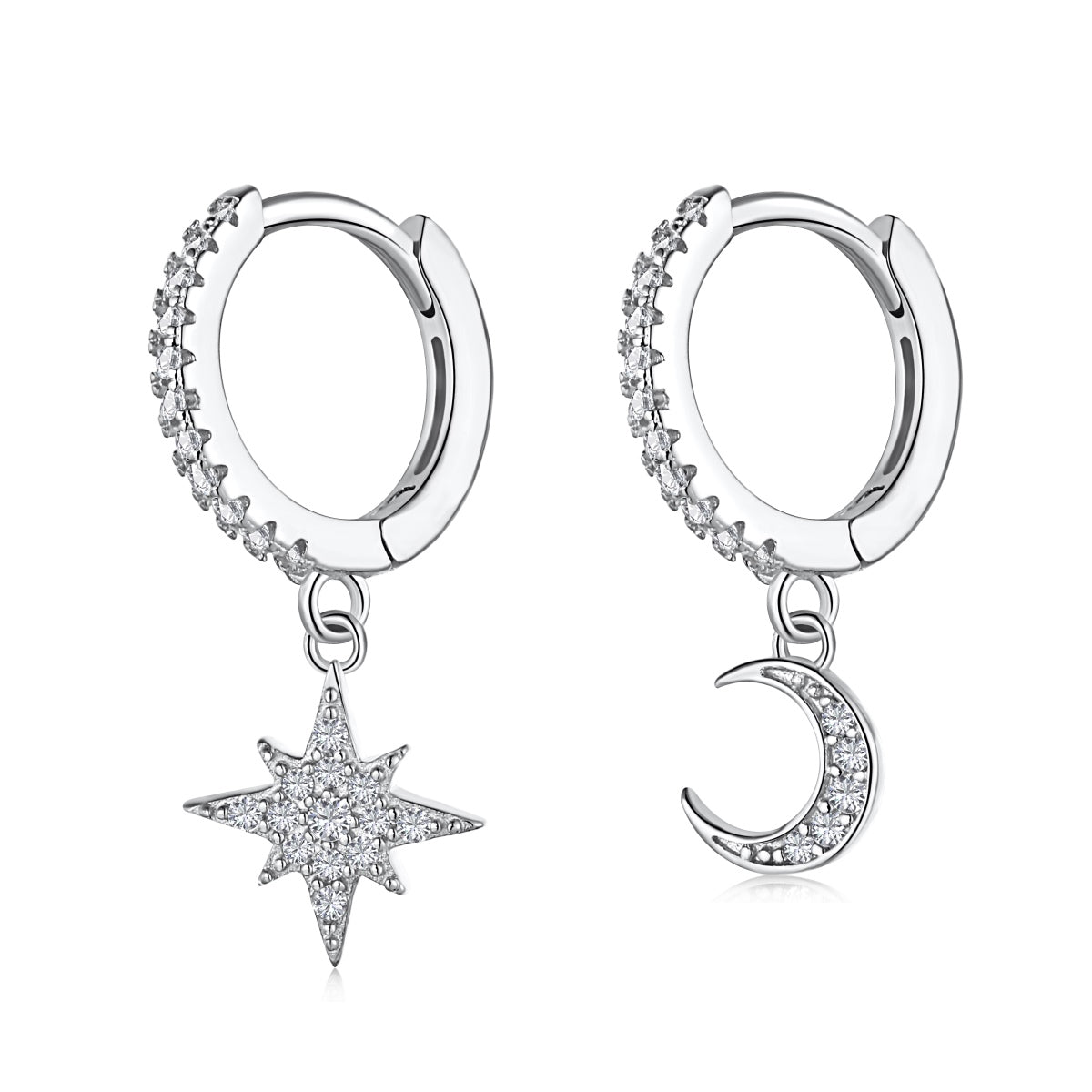 [Clover Schmuck]Stern- und Mond-Ohrringe (asymmetrisch)