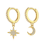 [Clover Schmuck]Stern- und Mond-Ohrringe (asymmetrisch)
