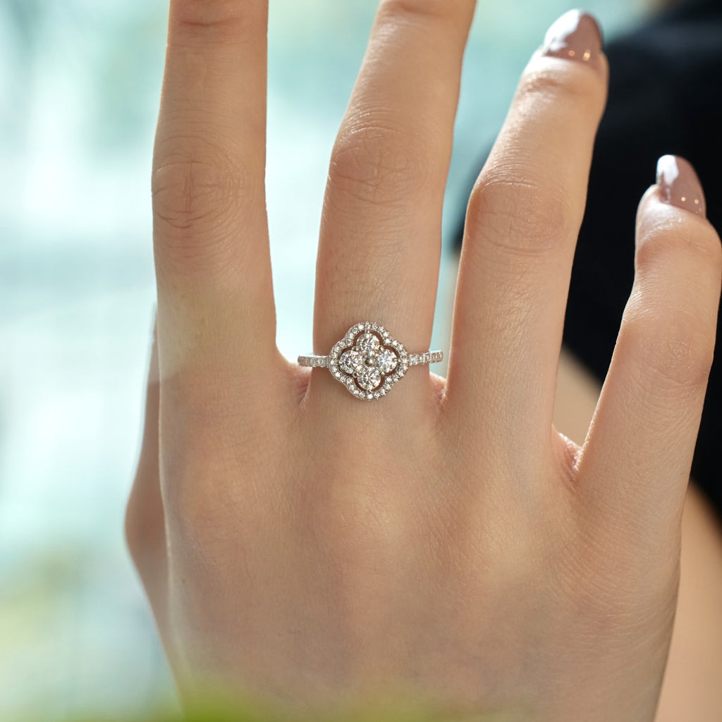 [Clover Jewelry]Four Leaf Clover Flower Design Ring