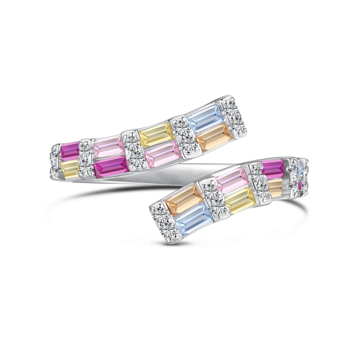 [Clover Jewelry]魅力的なカラフルラディアントカットアジャスタブルデイリーリング