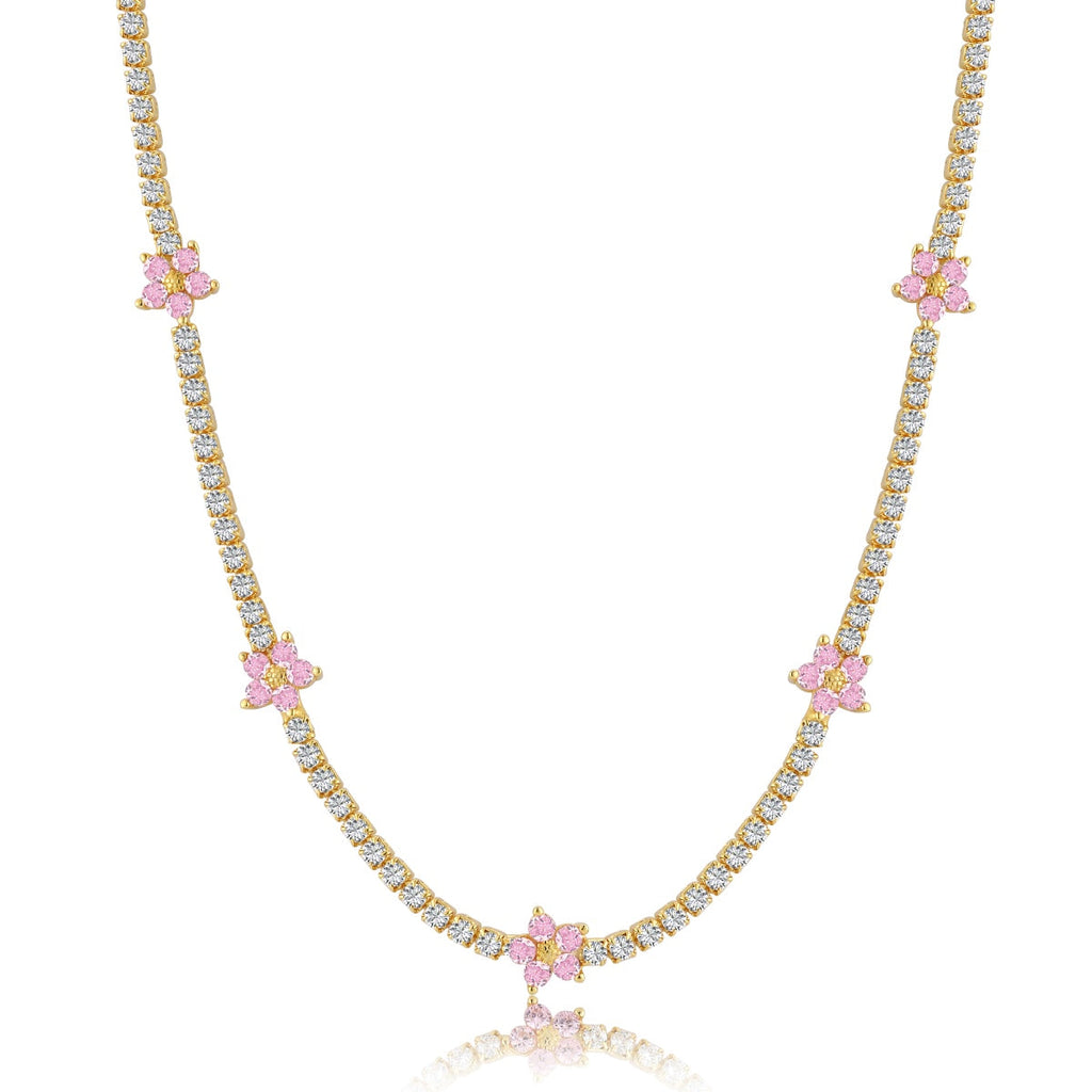 [Clover Jewelry]Luxuriöse bunte Blumen-Tennis-Halskette