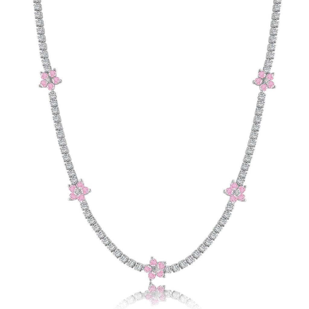 [Clover Jewelry]Luxuriöse bunte Blumen-Tennis-Halskette