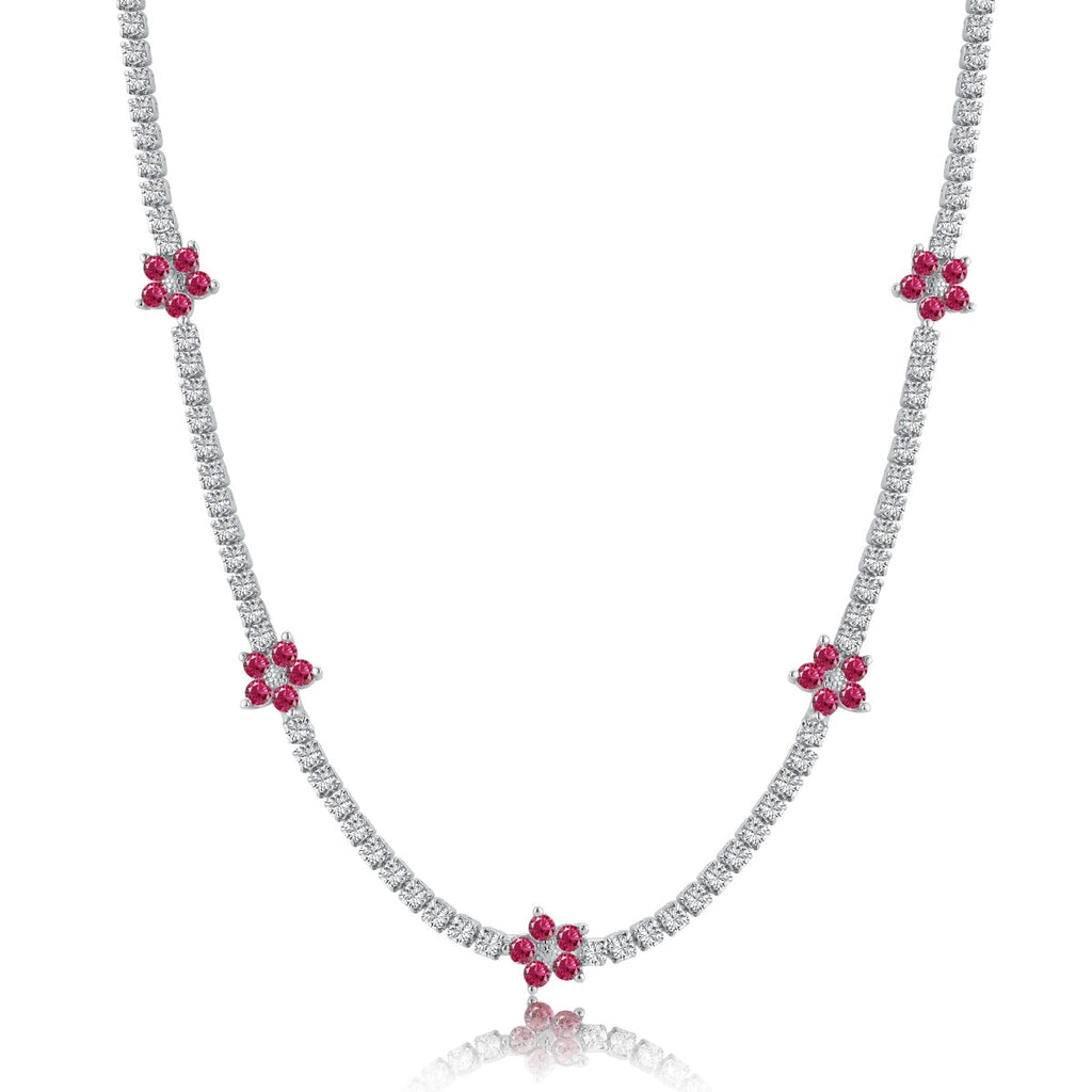 [Clover Jewelry]Luxuriöse bunte Blumen-Tennis-Halskette
