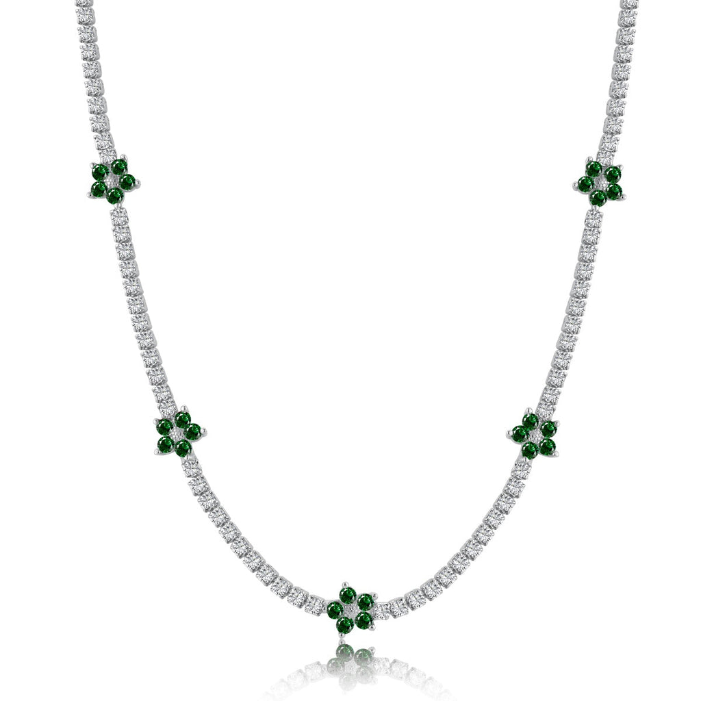[Clover Jewelry]Luxuriöse bunte Blumen-Tennis-Halskette