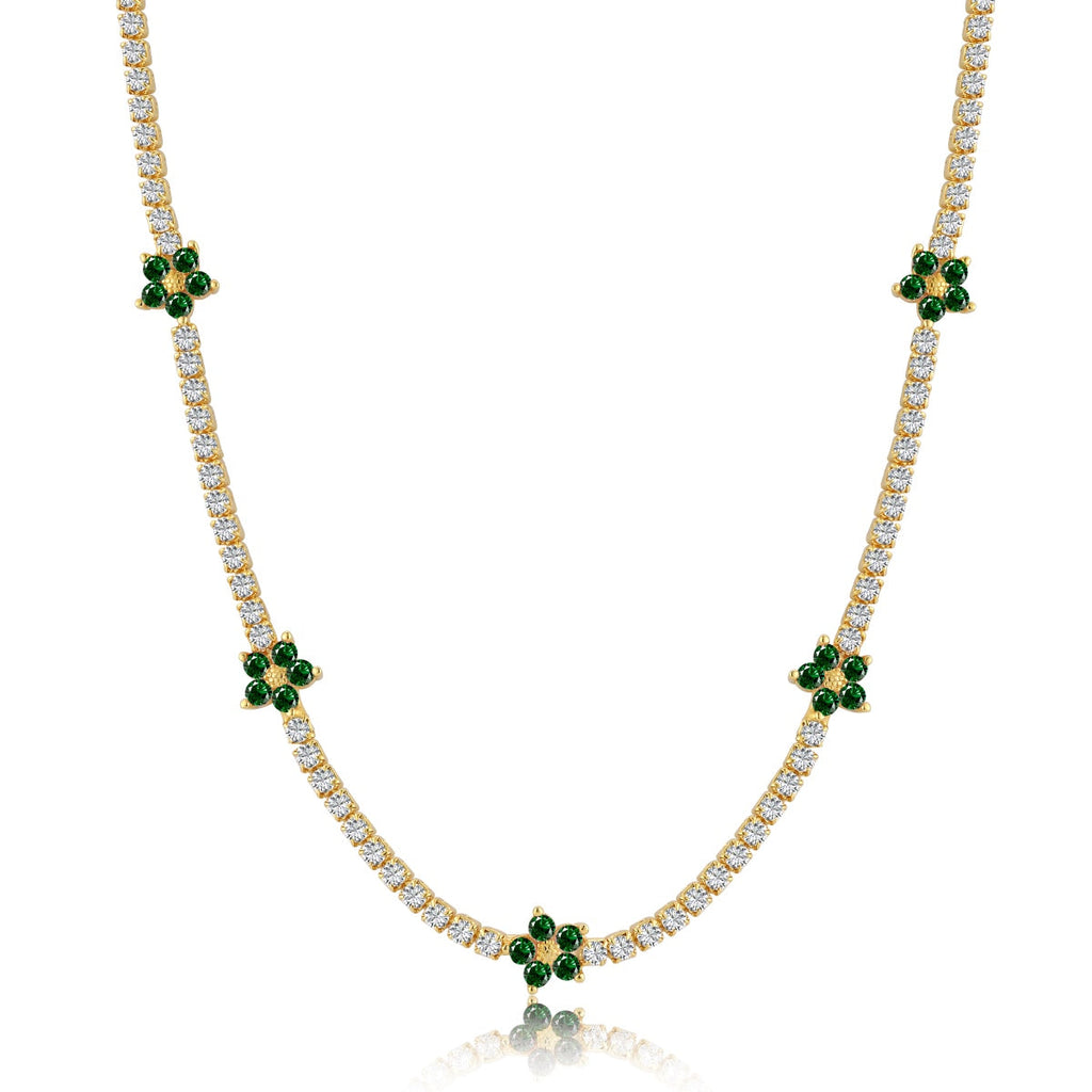 [Clover Jewelry]Luxuriöse bunte Blumen-Tennis-Halskette