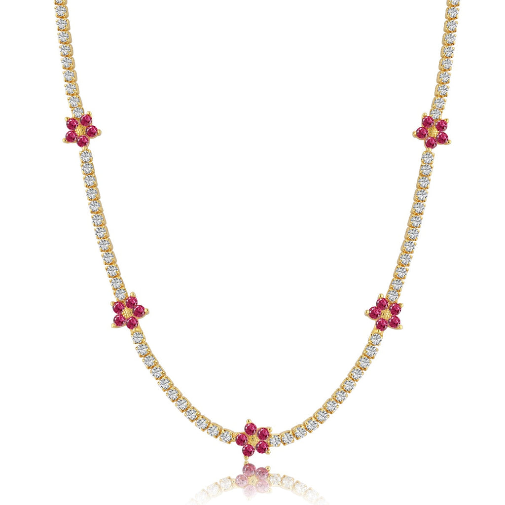 [Clover Jewelry]Luxuriöse bunte Blumen-Tennis-Halskette