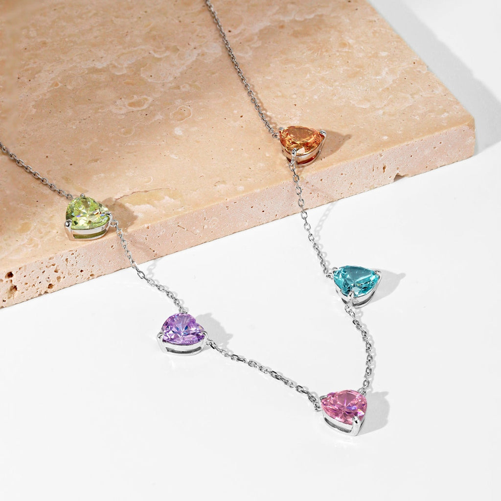 [Clover Jewelry]Funkelnde Bunte Herzschliff Halskette