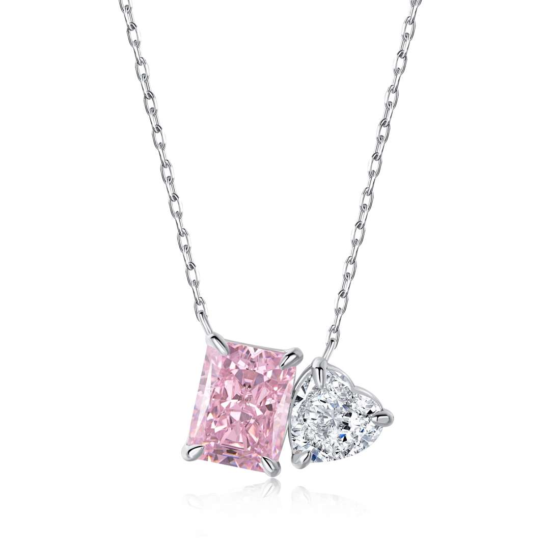 [Clover Jewelry]Funkelnde Halskette mit Quadrat- und Herzform
