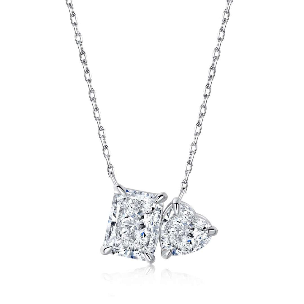 [Clover Jewelry]Funkelnde Halskette mit Quadrat- und Herzform