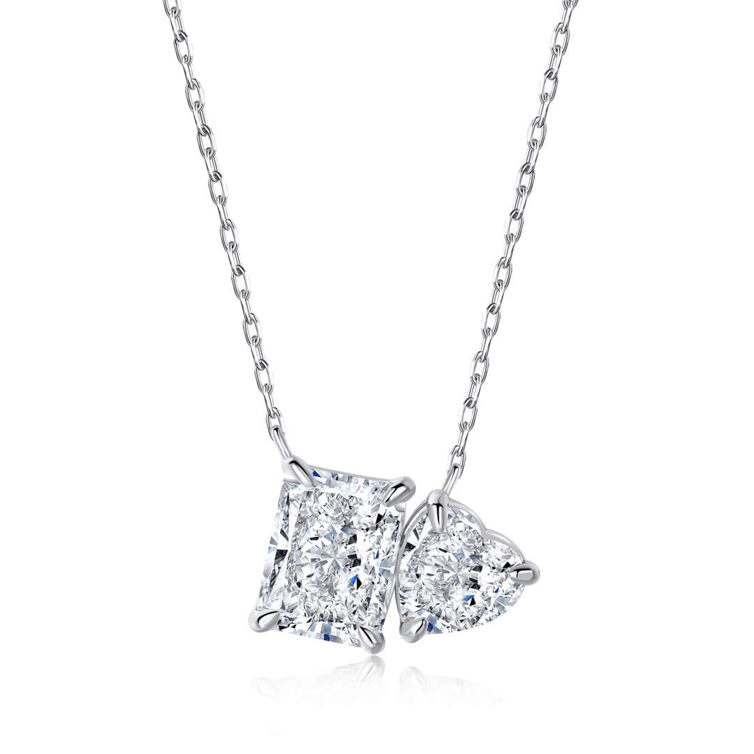 [Clover Jewelry]Funkelnde Halskette mit Quadrat- und Herzform