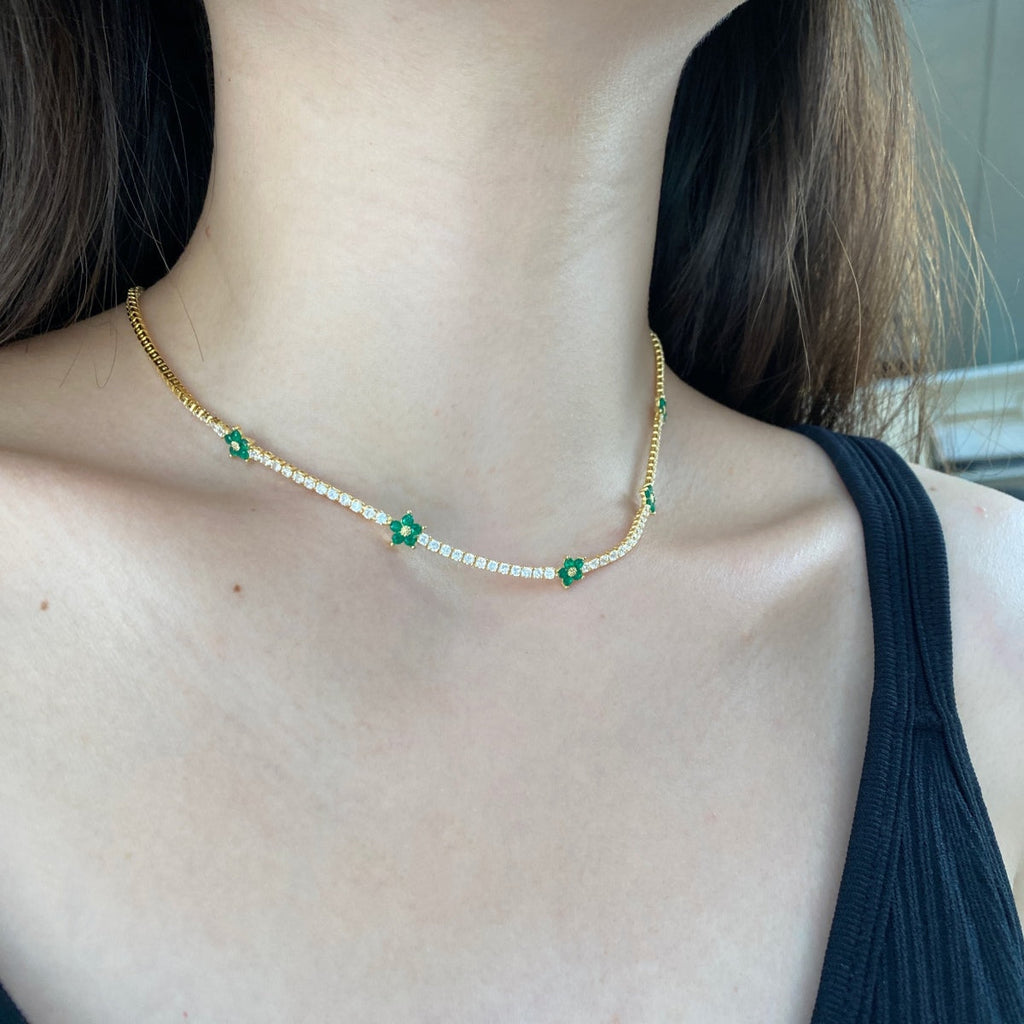 [Clover Jewelry]Luxuriöse bunte Blumen-Tennis-Halskette
