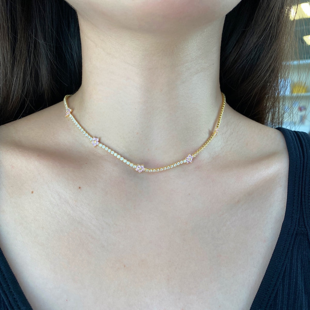 [Clover Jewelry]Luxuriöse bunte Blumen-Tennis-Halskette