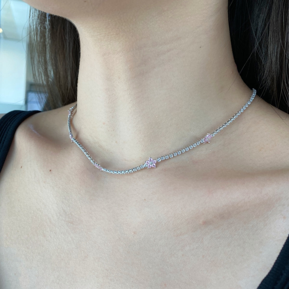[Clover Jewelry]Luxuriöse bunte Blumen-Tennis-Halskette