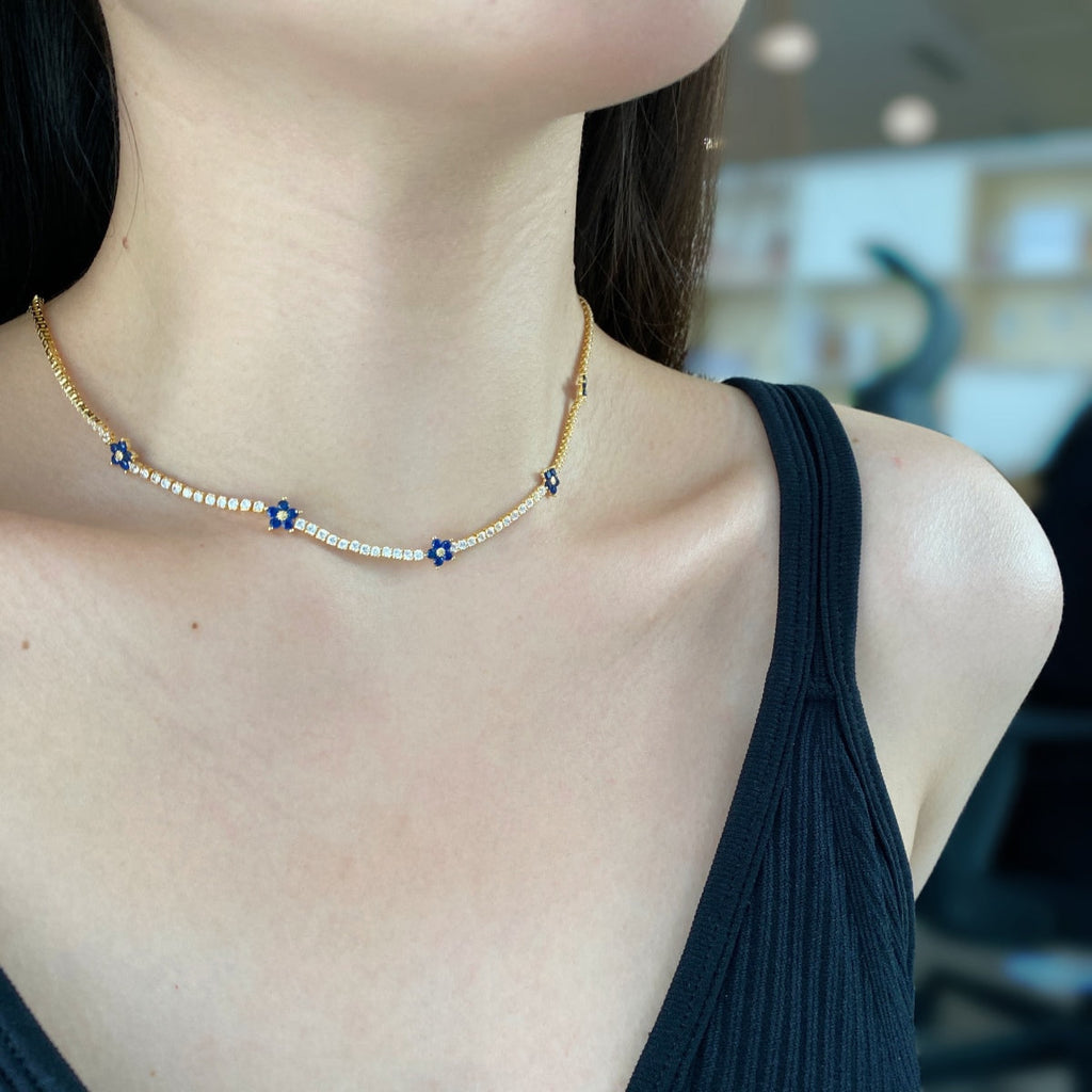 [Clover Jewelry]Luxuriöse bunte Blumen-Tennis-Halskette