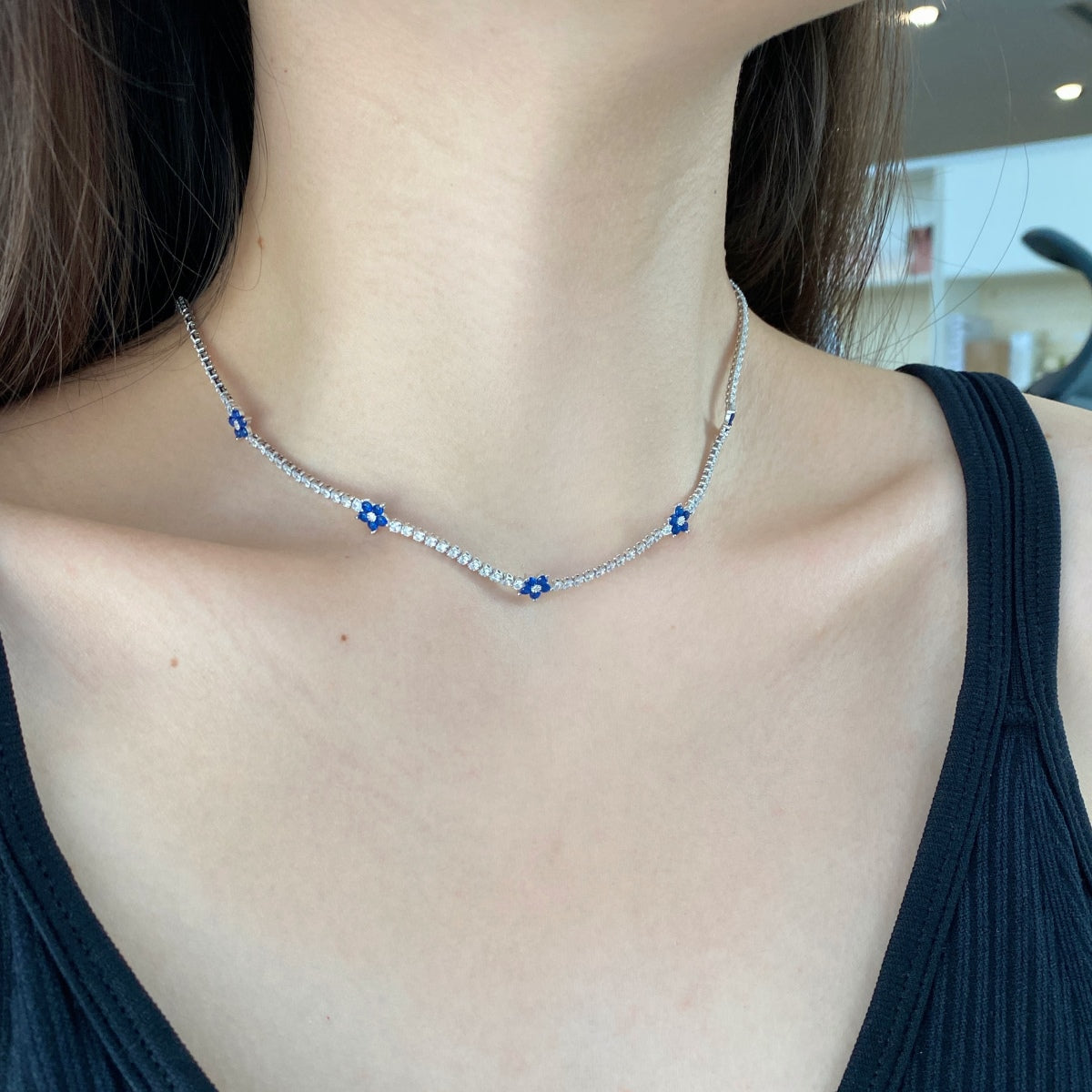 [Clover Jewelry]Luxuriöse bunte Blumen-Tennis-Halskette