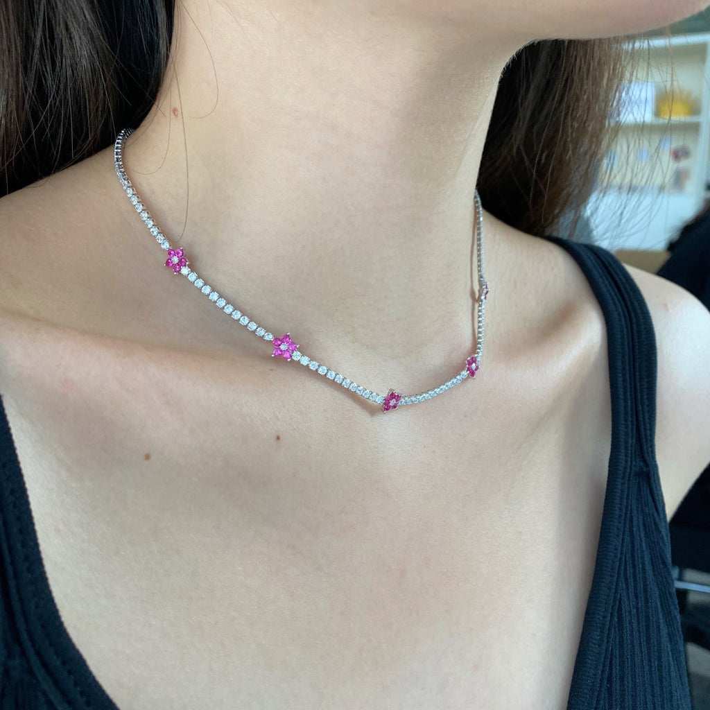 [Clover Jewelry]Luxuriöse bunte Blumen-Tennis-Halskette