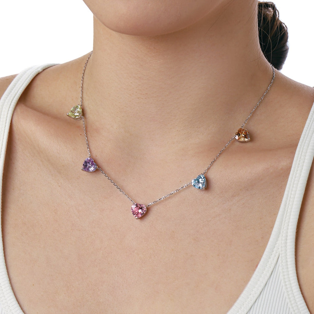 [Clover Jewelry]Funkelnde Bunte Herzschliff Halskette