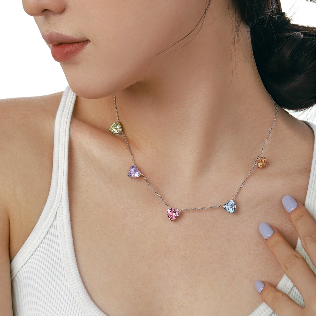 [Clover Jewelry]Funkelnde Bunte Herzschliff Halskette