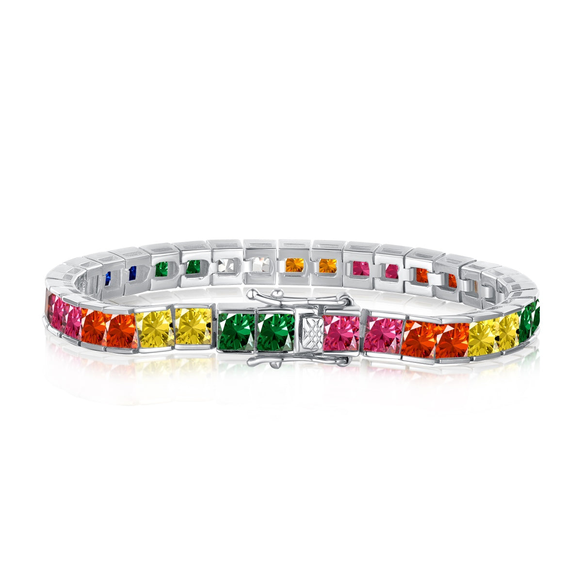 [Clover Jewelry]Funkelndes buntes Tennisarmband mit Prinzessinnenschliff
