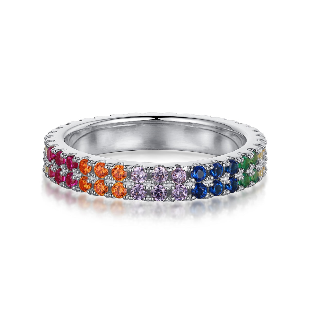 [Clover Jewelry]ユニークカラフルラウンドカットテニスリング