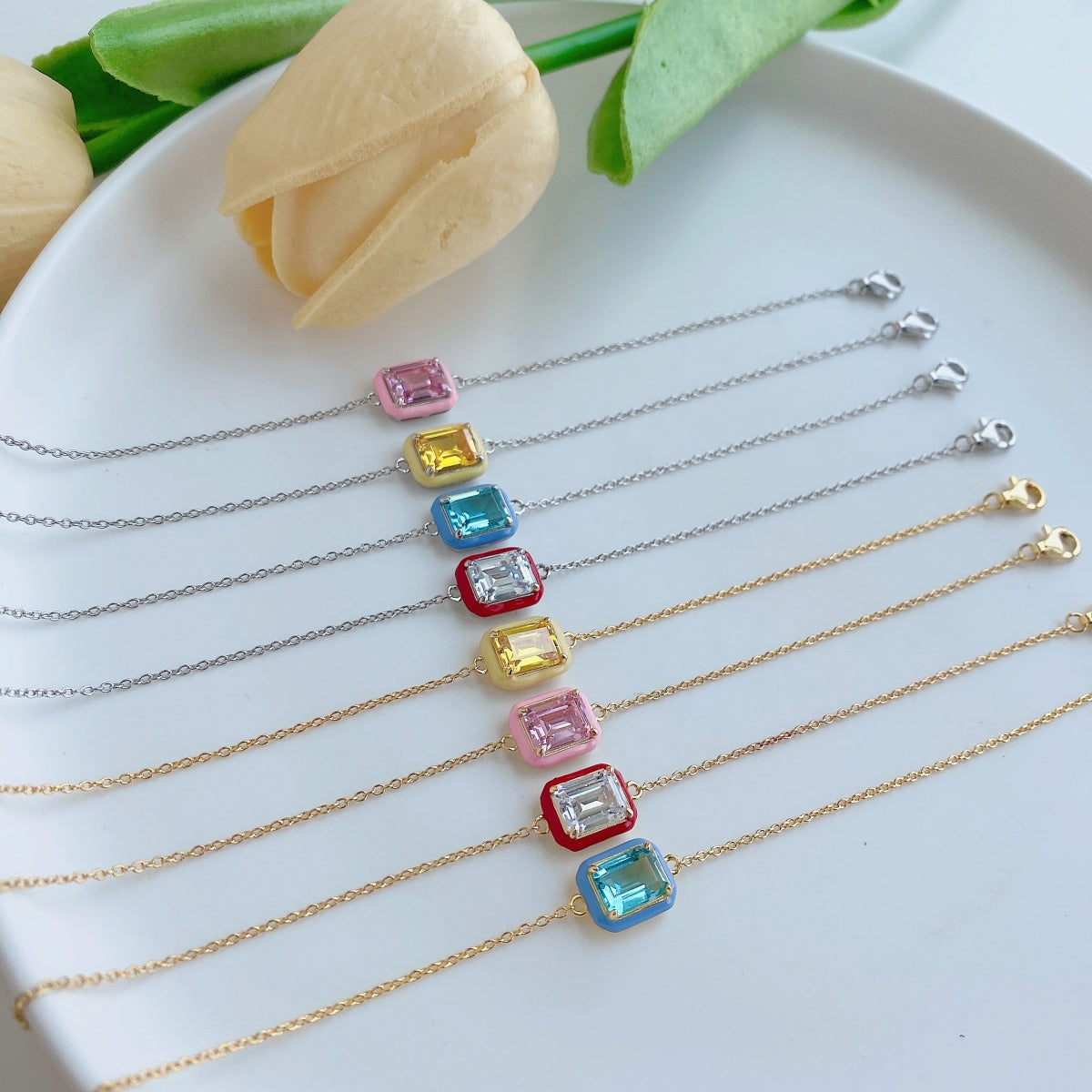 [Clover Jewelry]2.0 Karat Funkelndes Buntes Smaragd-Schliff Alltagsarmband