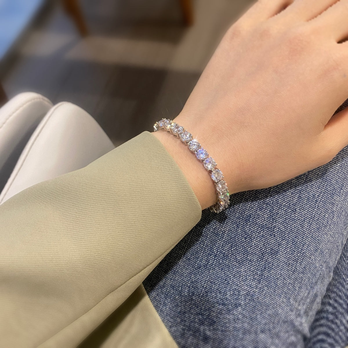 [Clover Schmuck]0,75 Karat schillerndes rundgeschliffenes Hochzeitsarmband