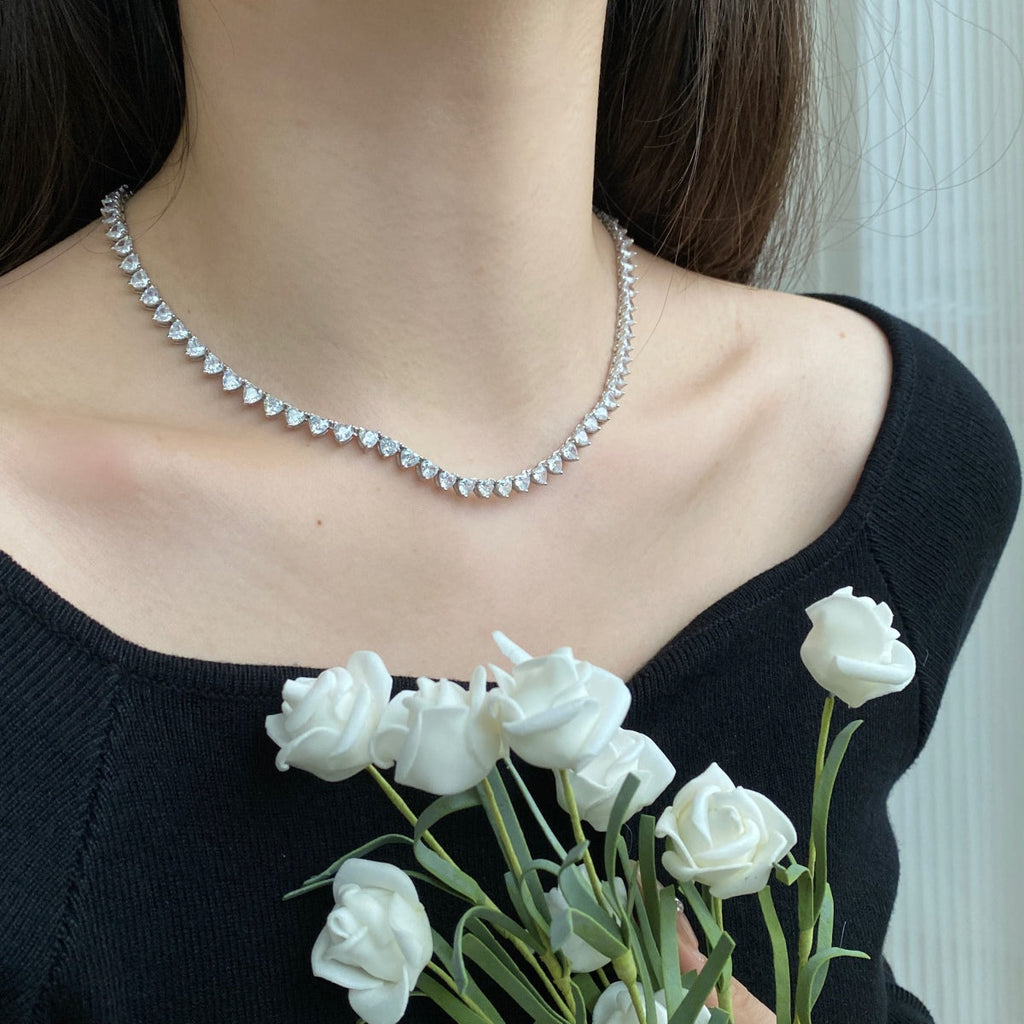 [Klee Schmuck]Prunkvolle Tennis-Halskette mit Herzschliff