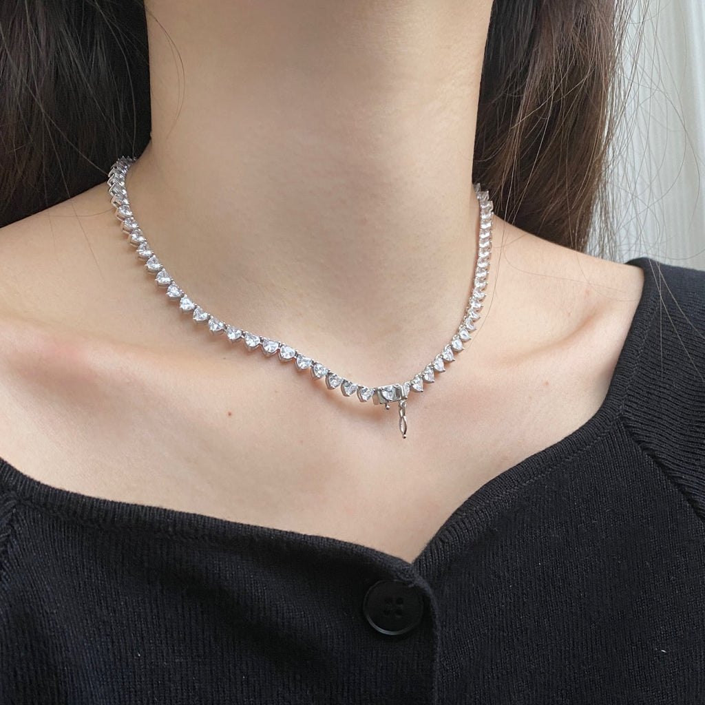 [Klee Schmuck]Prunkvolle Tennis-Halskette mit Herzschliff